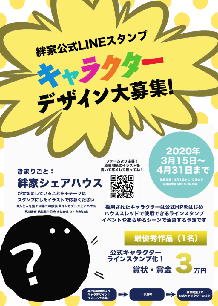 絆家公式ラインスタンプキャラクター大募集 当選者は賞金3万円