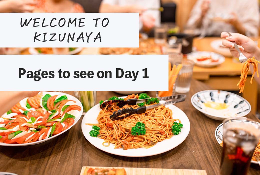 welcome to Kizunaya!Pages to see on Day 1